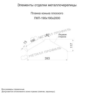 Металл Профиль Планка конька плоского 190х190х2000 (PURMAN-20-9010-0.5)
