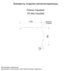 Металл Профиль Планка торцевая 90х115х2000 (PURMAN-20-9010-0.5)