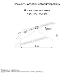 Металл Профиль Планка конька плоского 120х120х2000 (PURMAN-20-Tourmalin-0.5)