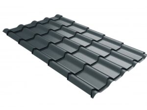 Металлочерепица камея Grand Line 0,5 GreenCoat Pural matt RR 23 темно-серый (RAL 7024 мокрый асфальт)
