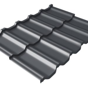 Grand Line Металлочерепица модульная квинта Uno c 3D резом 0,5 Satin Мatt RAL 7024 мокрый асфальт
